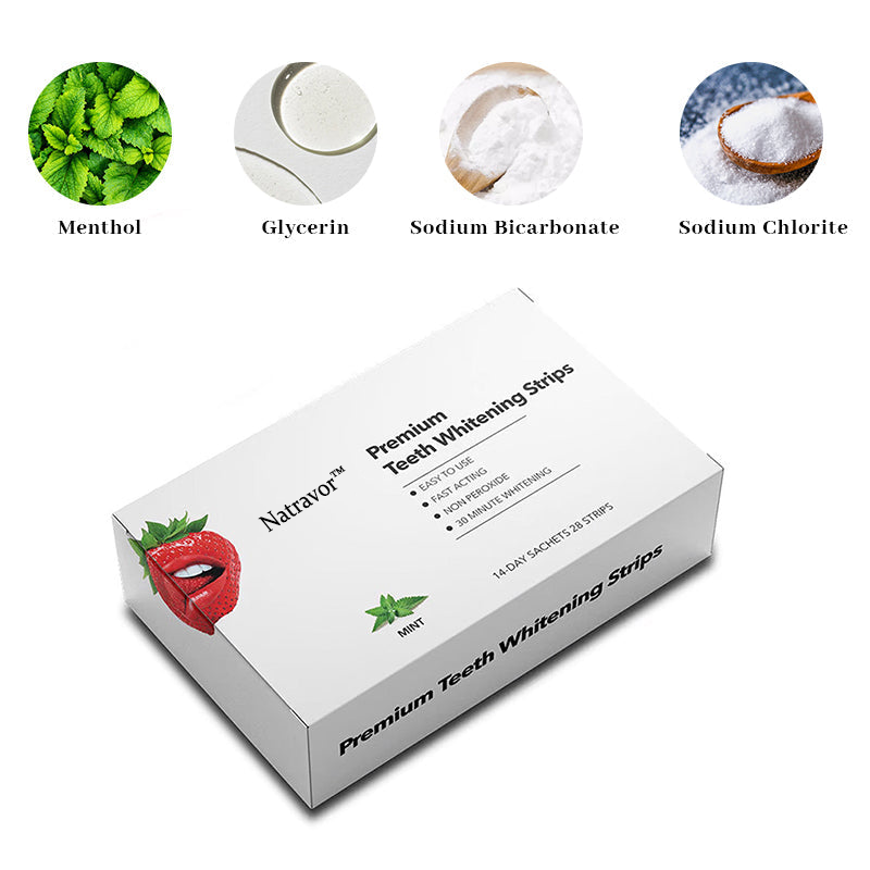 Natravor™ Teeth Whitening Strips, Non-peroxide, Fluoride Free & Vegan, 28 Strips (14-day Treatment)